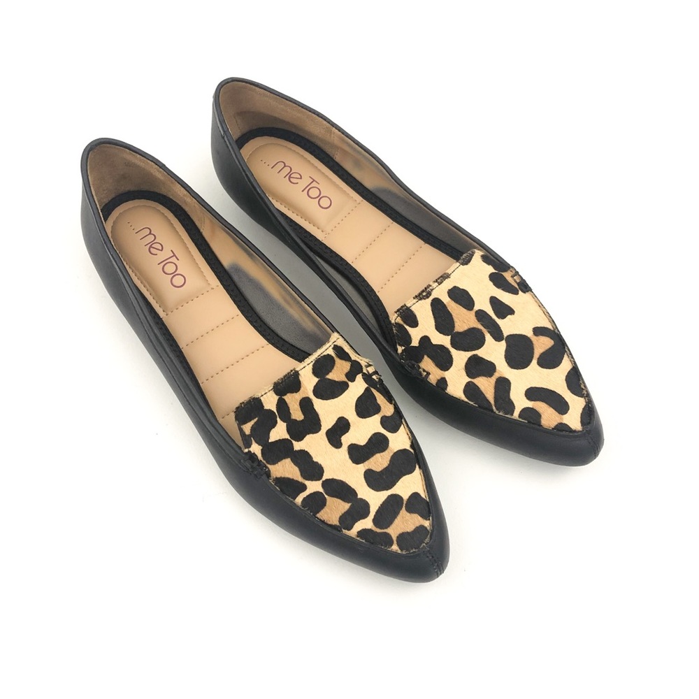 Me Too Black Leather Cheetah Print Loafer size 8.5